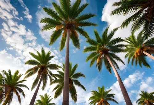 Palm Trees Row Against Sky With Light Clouds