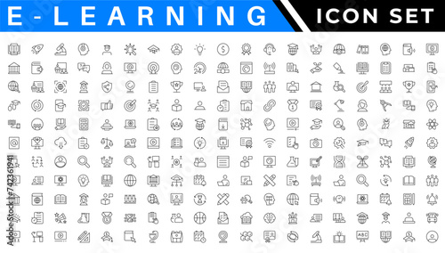 Education and Learning web icons in line style. School, university, textbook, learning. Vector illustration
