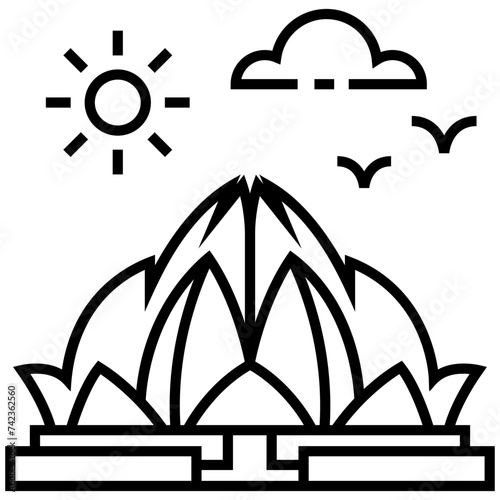 Bahai lotus temple line icon design 