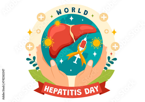 World Hepatitis Day Vector Illustration on 28 July of Patient Diseased Liver, Cancer and Cirrhosis in Healthcare Flat Cartoon Background Design