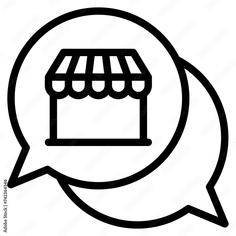 market talk, speech bubble with store building icon market talk, speech bubble with store building icon