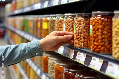 A person selecting low-sodium and heart-healthy options in the canned goods section, adhering to New Food Restrictions recommended by the FDA © Hanna Haradzetska