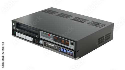 Vintage videocassette recorder or VCR isolated on transparent background. 3D illustration
