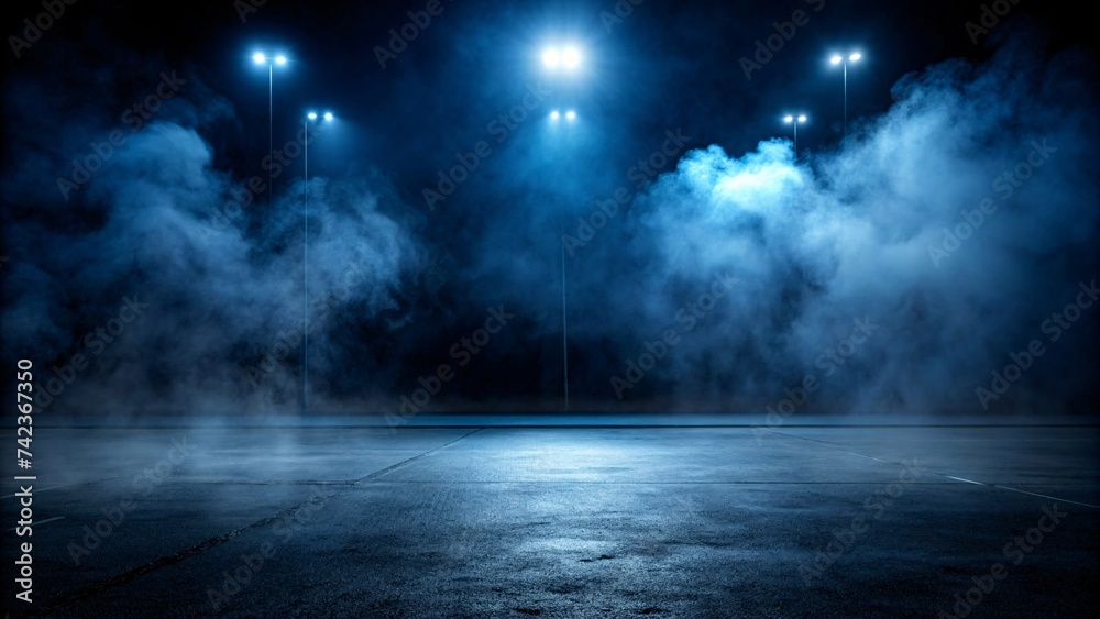 Empty stage with spotlights and smoke. Spotlight on empty stage background