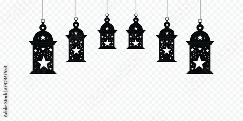 hanging Islamic lantern light set. Turkish ancient kerosene lamp collection. Middle east old lamp for Ramadan or Eid Mubarak concept. watercolor style isolated vector illustration