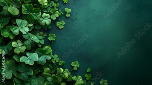 Saint Patricks Day border with shamrock on green background, generative ai