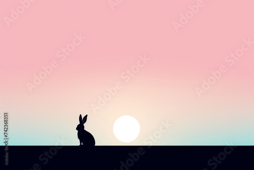 Easter bunny silhouette against a plain pastel background, symbolizing the playful spirit of the holiday, with copy space provided in the center