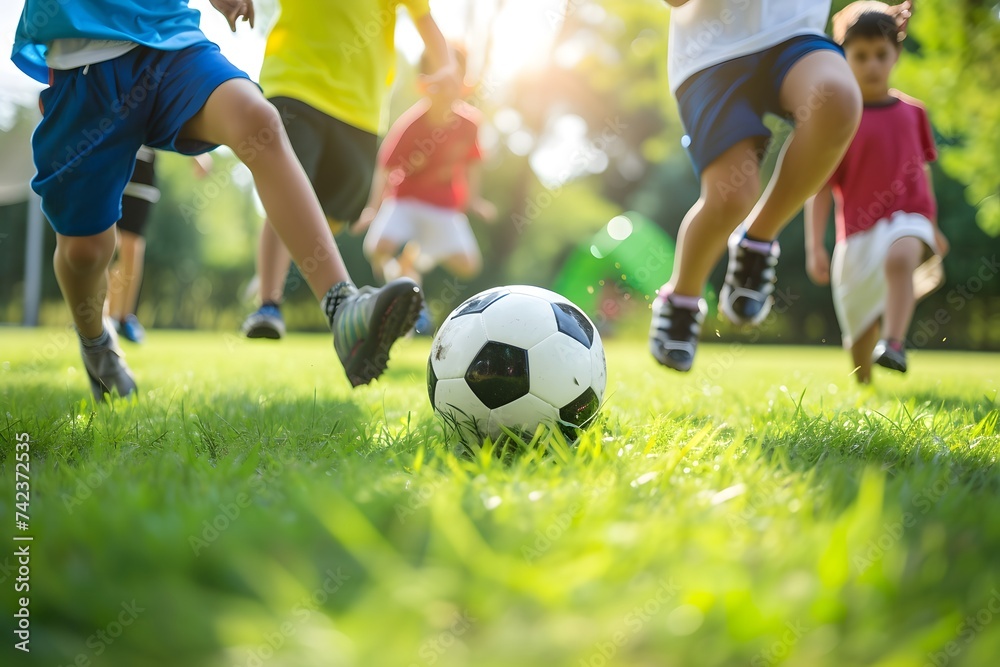 Elementary school children enjoy fun football, children playing soccer, children playing football, kids playing soccer Elementary school children enjoy fun football, children playing soccer, children playing football, kids playing soccer