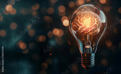 Illuminated Mind: Light Bulb with Human Brain