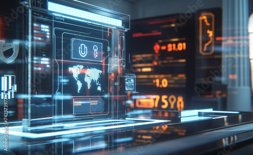 Interactive Holographic Banking Icons Display