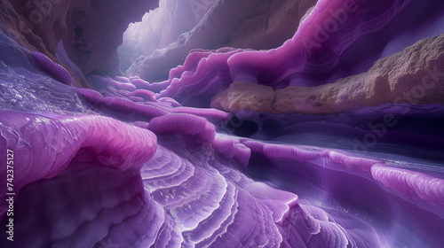 紫色に輝く神秘的なアメジストの洞窟