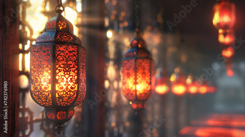 Ramadan Lantern decoration background 3d rendering 