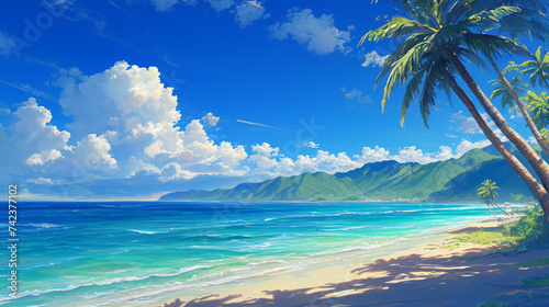 2D illustration of a beautiful beach scene © Adja