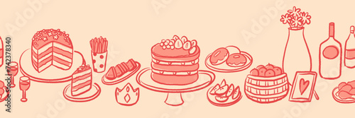 Hand drawn cake vintage style seamless pattern