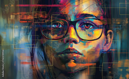 Innovative Vision: Digital Portrait of a Woman with Glasses