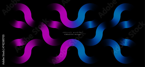 Multicolored gradient geometric lines glowing on black background. Concept technology, digital for banner, brochures and websites. EPS vector illustration.