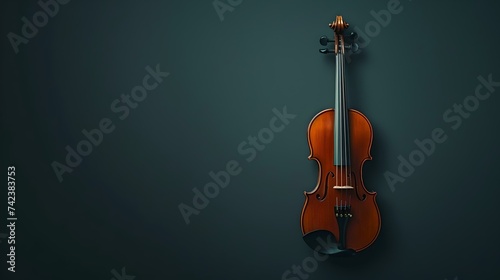 Classic violin resting on dark blue background, elegance in simplicity, ideal for music concepts. AI