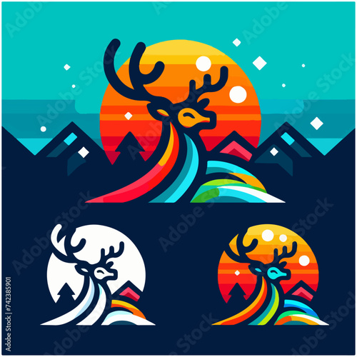 flat vector logo of a deer , flat vector logo of a cute deer , flat logo of a deer
