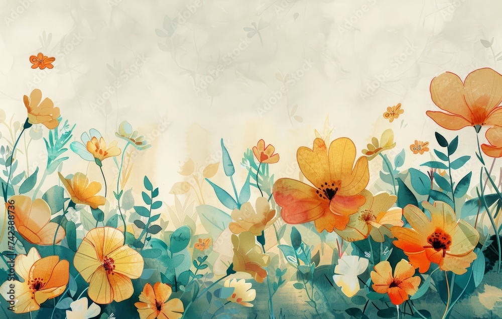 Watercolor spring background. watercolor floral border with fresh flowers for greeting cards