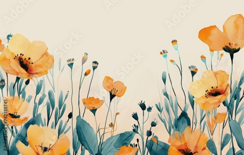 Watercolor spring background. watercolor floral border with fresh flowers for greeting cards © Sabina Gahramanova