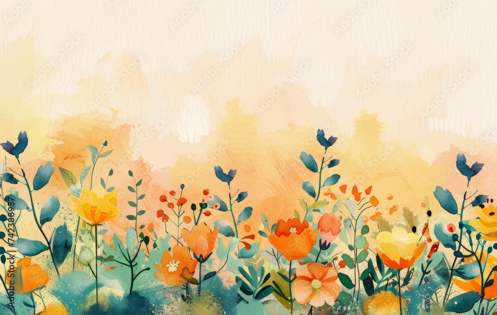 Watercolor spring background. watercolor floral border with fresh flowers for greeting cards