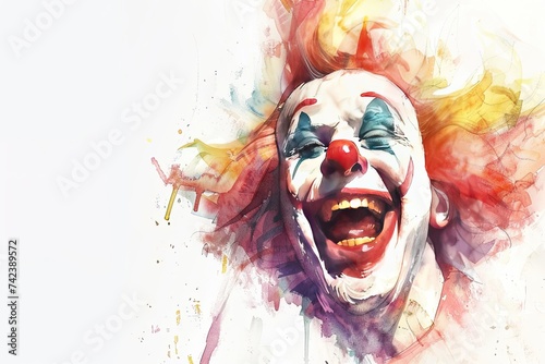 April Fools Day banner, funny clown circus performer background, place for text