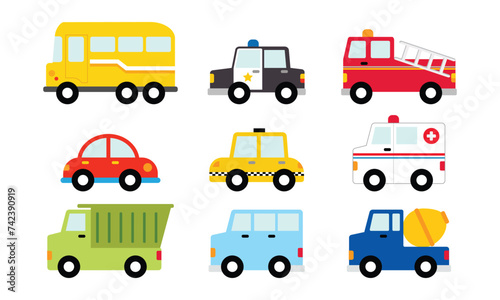 Collection of flat style cute cars