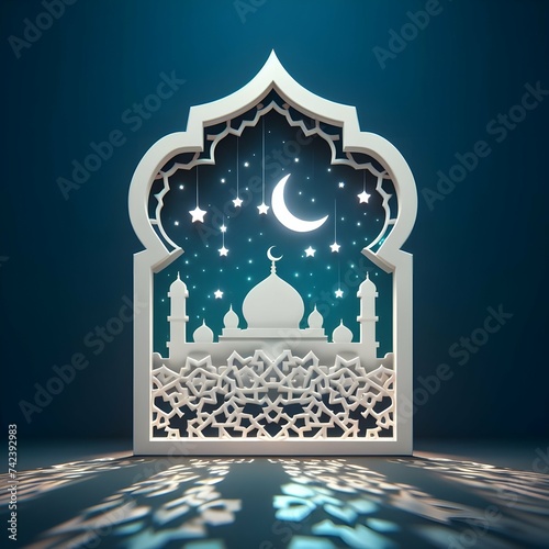 Happy Ramadhan Ied Al Fitr Islamic Greetings Background illustration with 3D ornaments