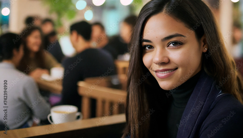 A woman sitting in a cafe relaxed A woman sitting in a cafe relaxed