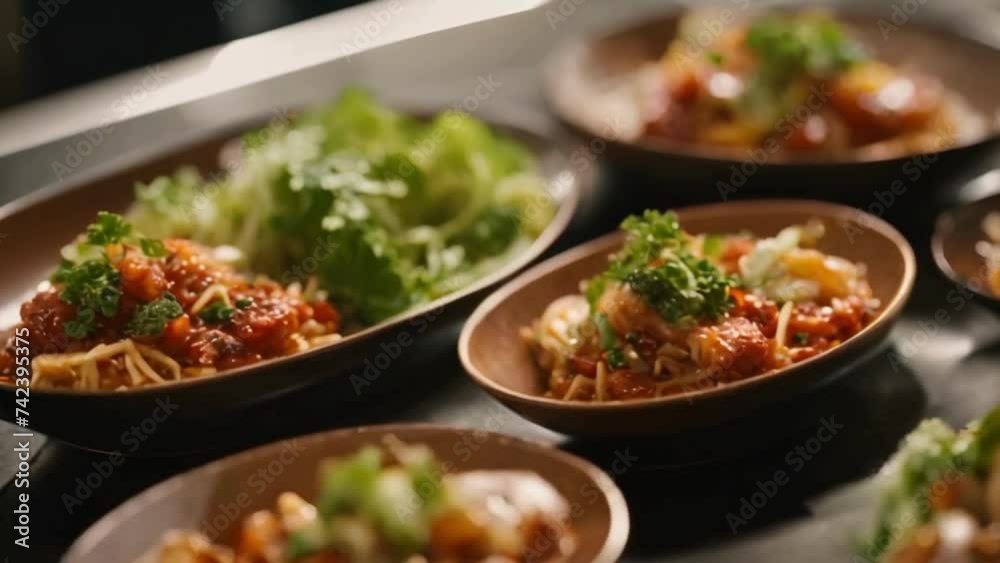Close-up shots of gourmet meals being meticulously crafted and presented. Close-up shots of gourmet meals being meticulously crafted and presented.