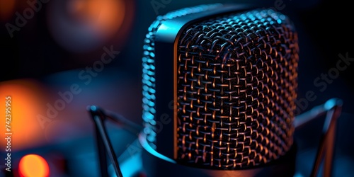 a microphone for podcasts in a studio room photo