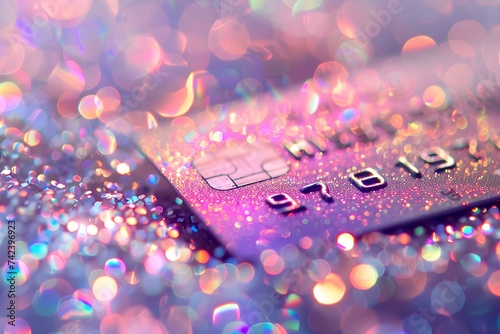Glittering Close-Up of a Credit Card in a Fantastical Dream World. Concept Close-Up Photography, Credit Card, Glitter, Fantasy, Dream World