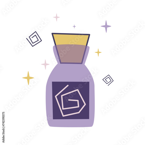 Magic jar with elixir or magic potion clip art. Cute glass jar with liquid, hand drawn simple isolated illustration. Vessel for aromatherapy or perfume, vector photo