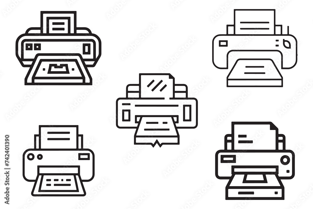 Photocopier Printer Vector Silhouette Outline In White Background