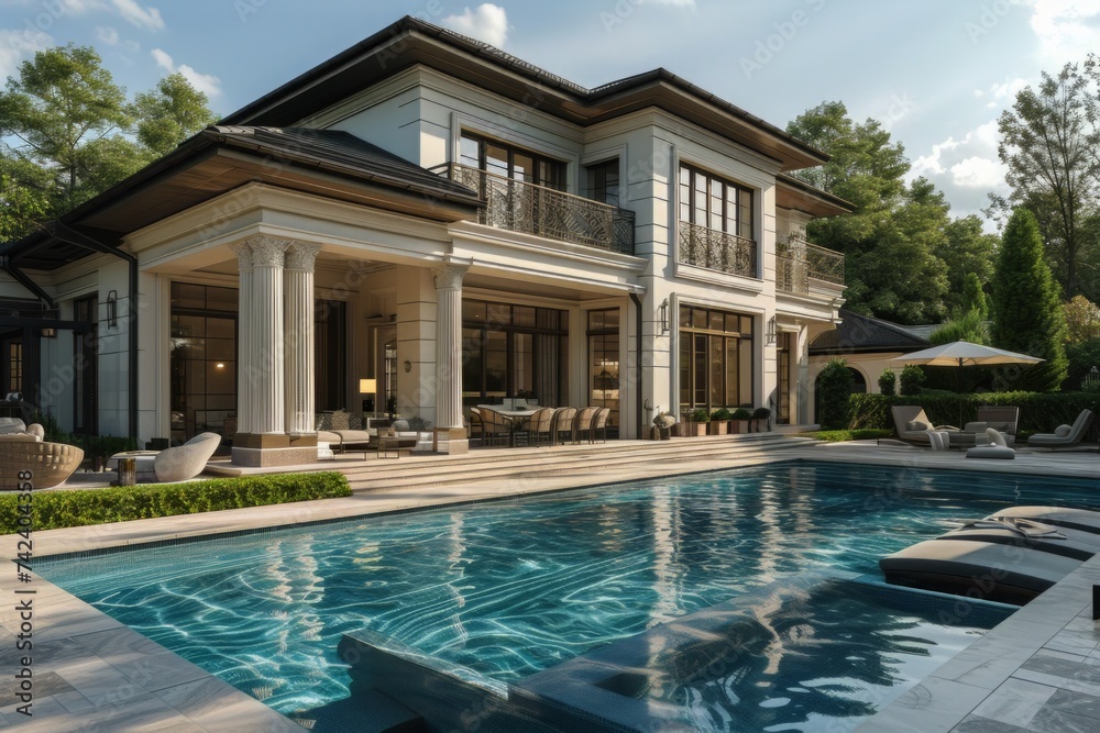 A Spacious House With a Front Pool