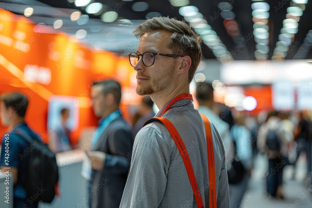 Attendees exploring exhibition booths showcasing cutting-edge products and services in the business industry, on Expo Hall, Generative AI Attendees exploring exhibition booths showcasing cutting-edge products and services in the business industry, on Expo Hall, Generative AI