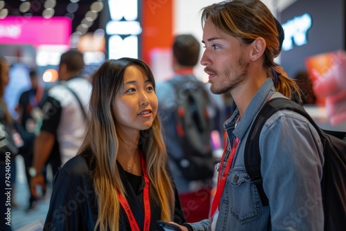 Attendees exploring exhibition booths showcasing cutting-edge products and services in the business industry, on Expo Hall, Generative AI © Shooting Star Std