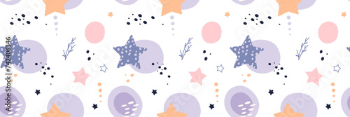Bohemian baby pattern. Seamless baby pattern in boho style. Bohemian pattern for kids with organic shapes and stars on white background.