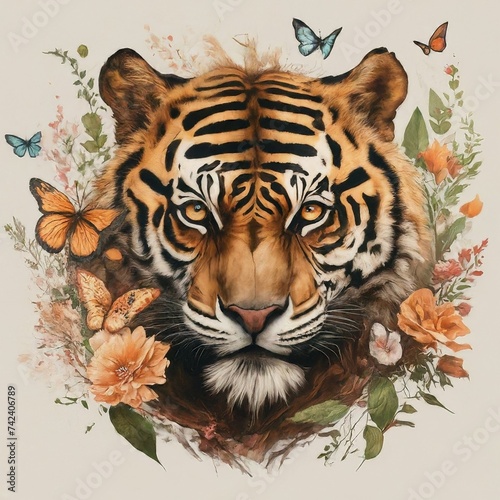 tiger in butterfly garden