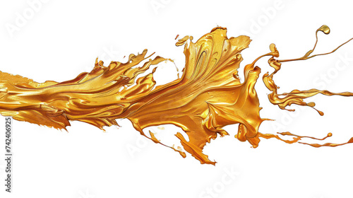 Abstract art of a vibrant gold paint stroke isolated on transparent background