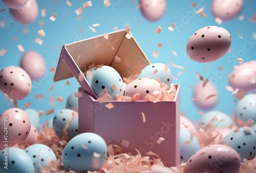 eggs falling out of a box on a blue background
