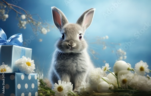 an easter bunny on a blue square background