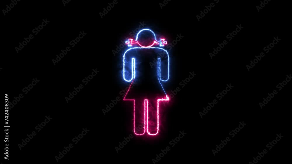 Girl icon neon fire blue pink color animation black background