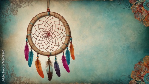 dream catcher on vintage watercolor background with copy space