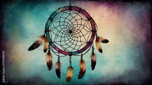 dream catcher on colorful watercolor background