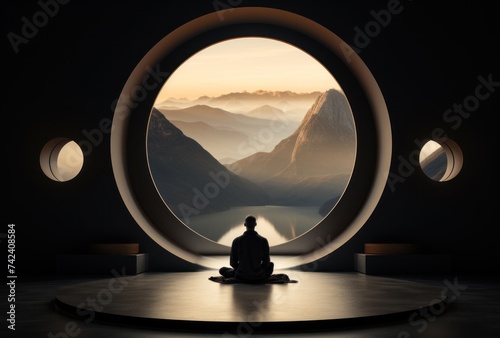 a man sitting in front of a door in a dark room