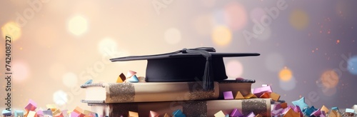 an stack of books with graduation cap and bookends to create the perfect grad...