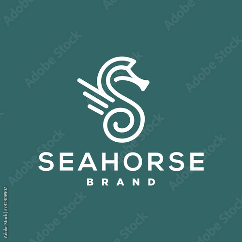 sea horse simple line icon logo vector design, modern logo pictogram design of hippocampus