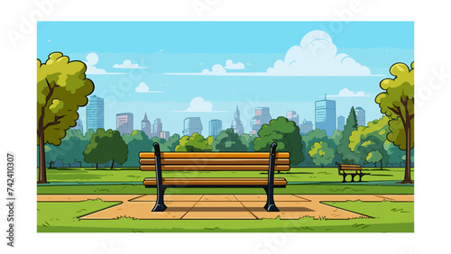 Park scene with bench and lamppost in the city vector illustration