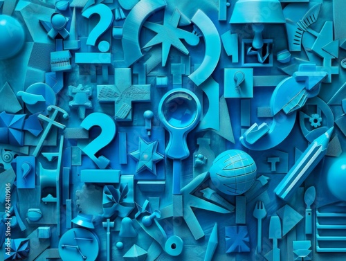 Assorted Blue Objects Displayed on a Wall